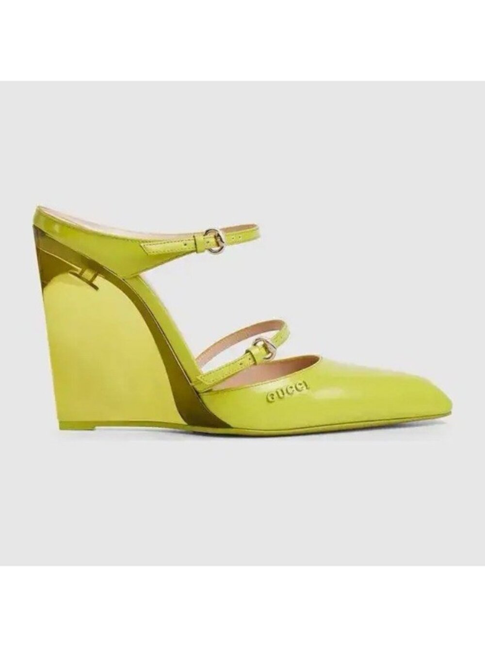 Gucci Lime Green Patent Leather Mary Jane Wedge Heels - Picture 2 of 11